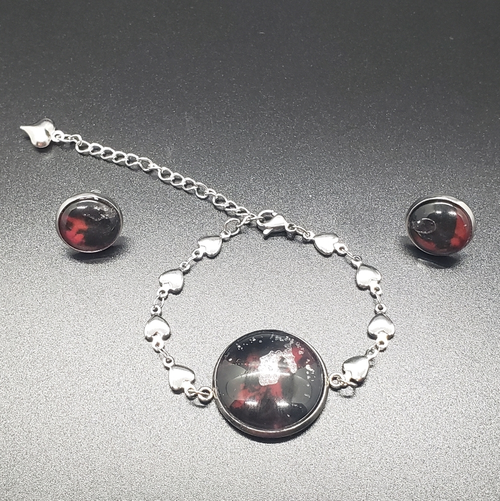 Heart Benzel Black Bracelet & Earrings